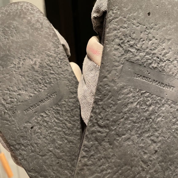 ISABEL MARANT GRAY FABRIC & WHITE LEATHER HOLDEN SLIDES, size 41 - Picture 9 of 9